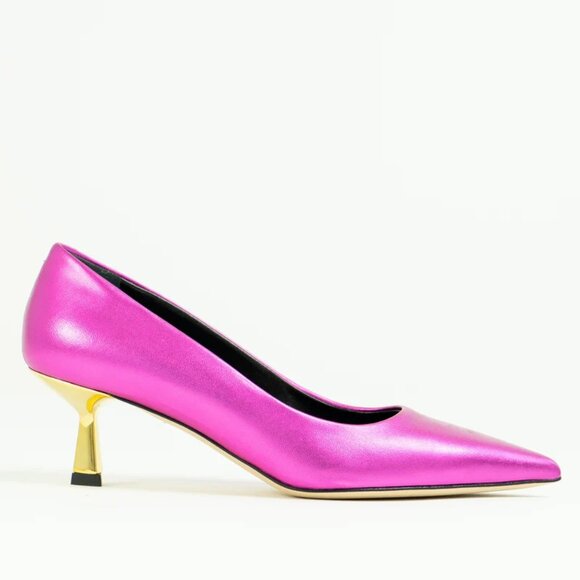 Cynthia Richard Elizabeth Fuchsia Metallic leather Pump Low Heels Fancy Shoes 37 - Picture 2 of 15